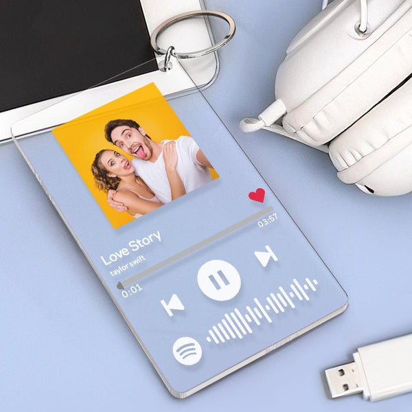 Custom Scannable Spotify Code Keychain With Personalized Photo Music Plaque Keyring(2.1IN X 3.4IN)