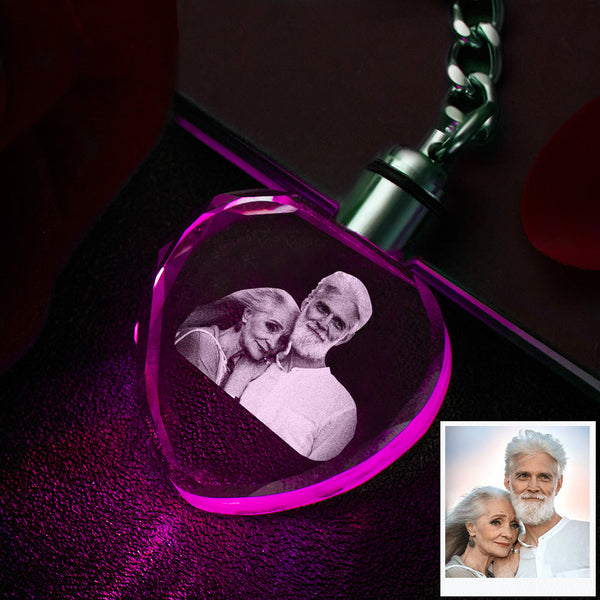 Custom Photo Crystal Keychain Couple Keepsake Crystal Keychain  Heart Shape Photo Keychain