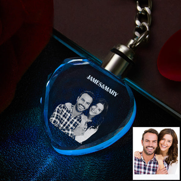 Custom Photo Crystal Keychain Couple Keepsake Crystal Keychain  Heart Shape Photo Keychain
