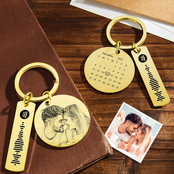 Custom Photo Calendar Spotify Keychain Personalized Stainless Steel Keychain Gift for Lover