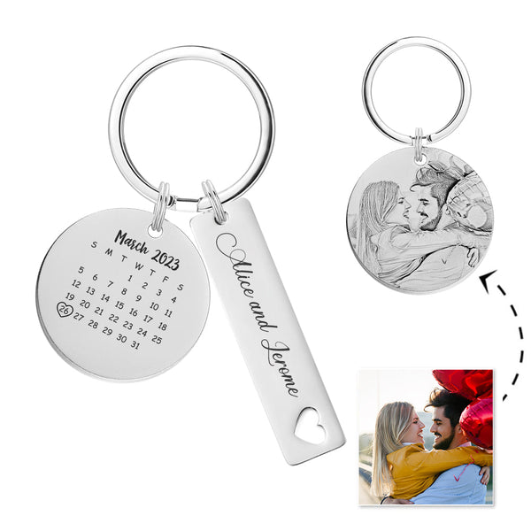Custom Photo Calendar Keychain Personalized Save The Date Keychain Gift for Lover