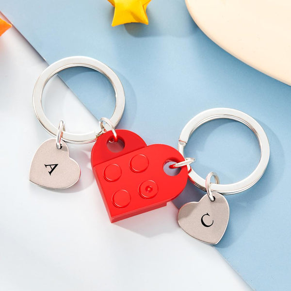 Heart Keychain Set - Made with Authentic Bricks, INITIALS Matching keychains, Couples Gift Best Friends