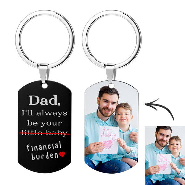 Dad,I'll Always Be Your Little Baby And Financial Burden Custom Photo Keychain For Father's Day Gift