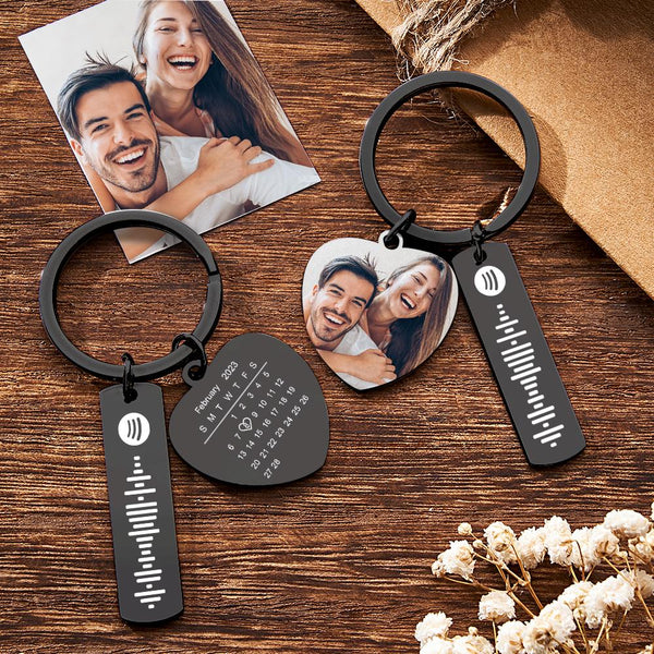 Personalized Calendar Keychain Special Day Significant Photo Heart Square Circle Shape Music Code Metal Keychain Anniversary Gift - SantaSocks