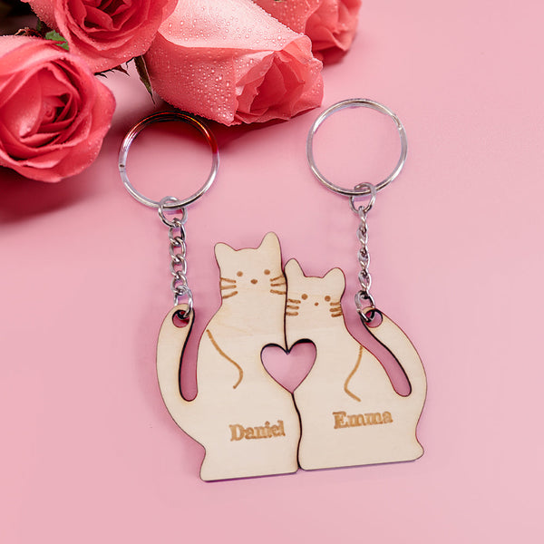 Personalized Couple Matching Keychain Custom Matching Cats Keychain Valentine's Day Gifts for Lover - SantaSocks