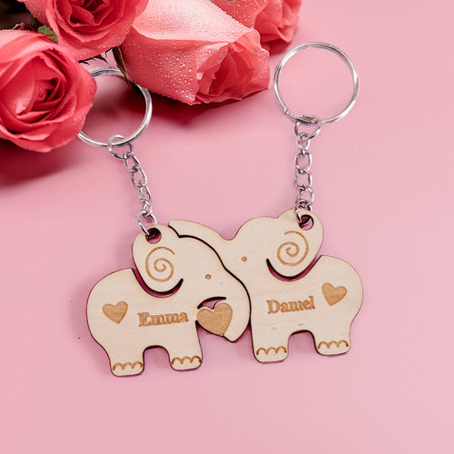 Personalized Couple Matching Keychain Custom Matching Elephants Keychain Valentine's Day Gifts for Lover - SantaSocks