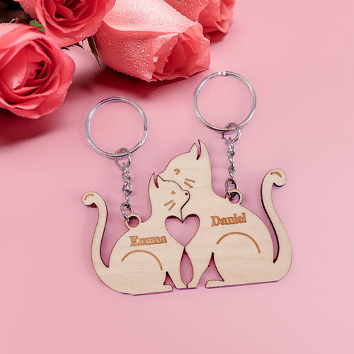 Personalized Couple Matching Keychain Custom Matching Hug Cats Keychain Valentine's Day Gifts for Lover - SantaSocks