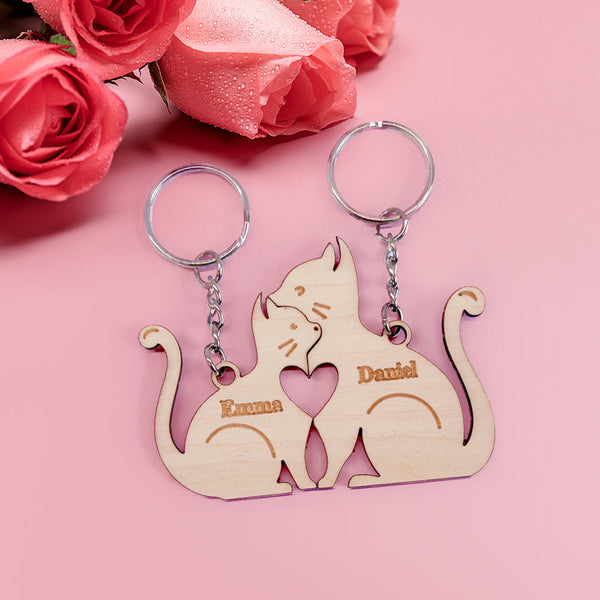 Personalized Couple Matching Keychain Custom Matching Hug Cats Keychain Valentine's Day Gifts for Lover - SantaSocks