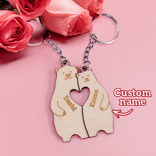Personalized Couple Matching Keychain Custom Matching Bears Keychain Valentine's Day Gifts for Lover - SantaSocks