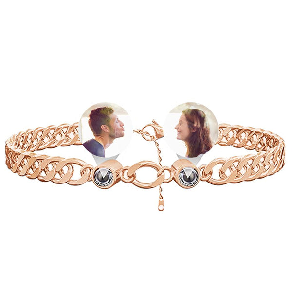 Custom Photo Projection Bracelet Personalized Double Bead Adjustable Bracelet Gifts For Couple - SantaSocks