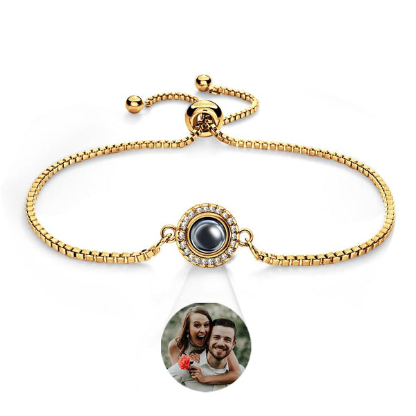 Personalized Photo Projection Bracelet Round Zircon Adjustable Bracelet Valentine's Day Gift - SantaSocks