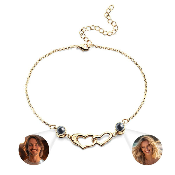 Two Heart Projection Bracelet Personalized Picture Inside Bracelet Keepsake Jewelry Trendy Best Friend Gift - SantaSocks