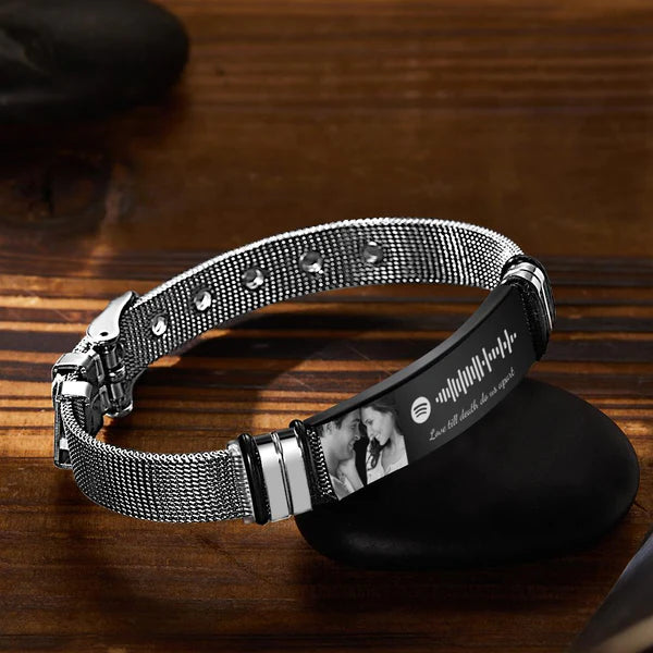 Custom Spotify Code Bracelet Photo And Engraved Stainless Steel Bracelet Best Gifts for Men Gift For Lover