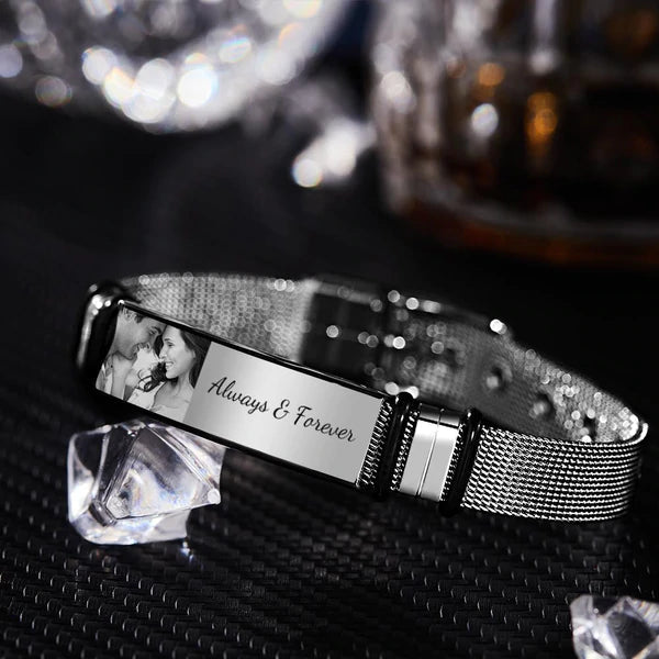 Custom Photo And Engraved Stainless Steel Bracelet Best Gifts for Men Gift For Lover