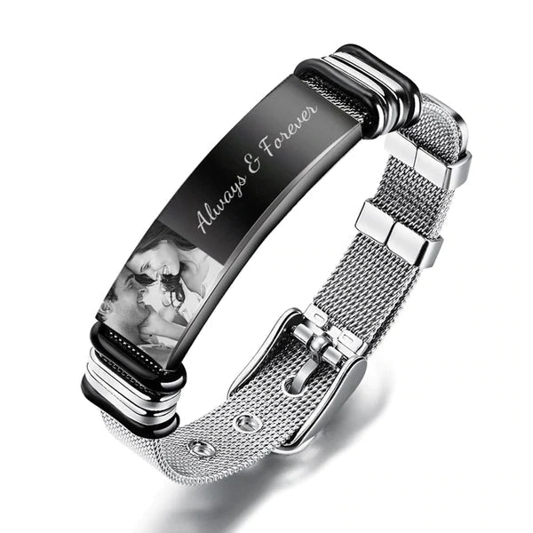 Custom Photo And Engraved Stainless Steel Bracelet Best Gifts for Men Gift For Lover