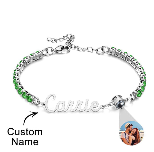 Custom Name Tennis Bracelets Photo Projection Fashionable All Diamonds Bracelet Gifts For Her - SantaSocks
