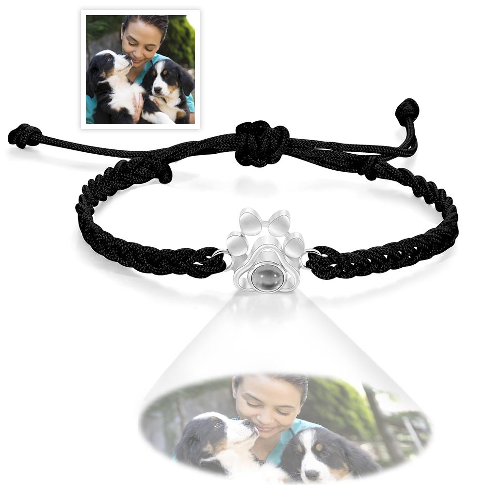 Custom Dog Paw Photo Projection Bracelet Braided Rope Bracelet Gift for Pet Lover - SantaSocks