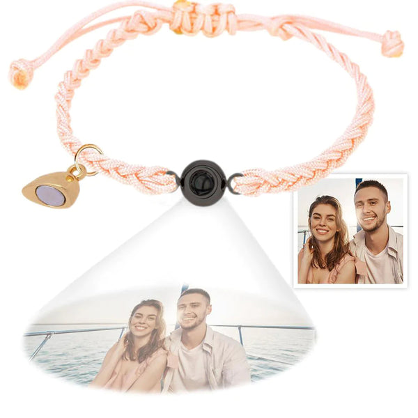 Custom Photo Projection Bracelet Simple Woven Heart Magnetic Bracelet Gift for Couple - SantaSocks
