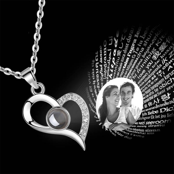 I Love You in 100 Languages Necklace Projection Photo Heart Necklace
