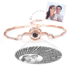 I Love You Bracelet in 100 Languages Projection Photo Engraved Bracelet Round-shaped Rose Gold Plated - Silver - SantaSocks