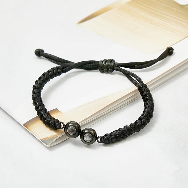 Personalized Double Pendant Projection Weave Bracelet Custom Photo Bracelet Gift for Couple Family - SantaSocks