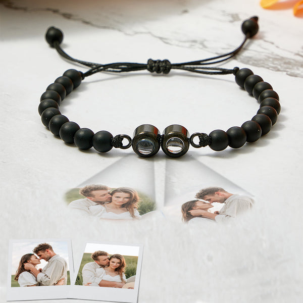 Personalized Double Pendant Projection Bead Bracelet Custom Photo Bracelet Gift for Couple Family - SantaSocks