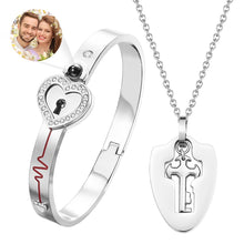 Custom Projection Shield Key Pendant Necklace and Lock Bracelet You Hold the Key to My Heart Gift