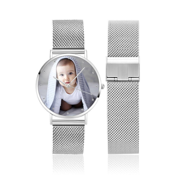 Mother's Day Gift Custom Engraved Silver Alloy Photo Watch For Women's Gift - 40mm