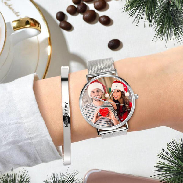 Custom Engraved Alloy Photo Watch -Silver - 36mm