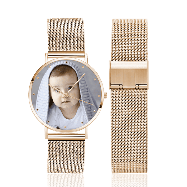 Custom Engraved Rose Gold Alloy Photo Watch For Women's Gift - 36mm
