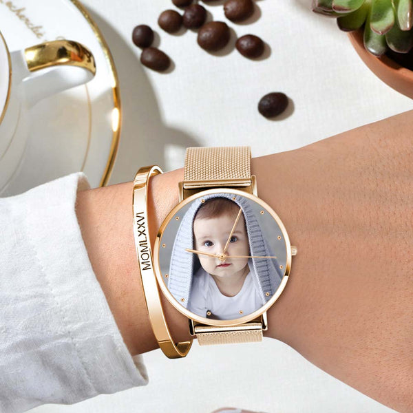 Custom Engraved Rose Gold Alloy Photo Watch For Women's Gift - 36mm