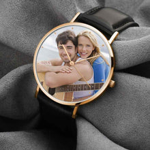 Custom Engraved Photo Watch With Black Leather Strap For Men's Gift - 36mm