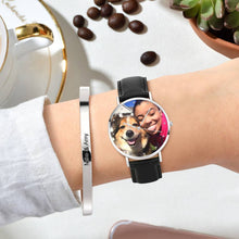 Custom Engraved Watch Color Black Leather Strap For Women's Gift - 36mm