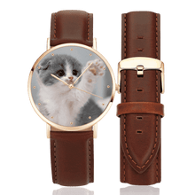 Custom Engraved Rose Gold Photo Watch Brown Leather Strap For Women's Gift - 36mm