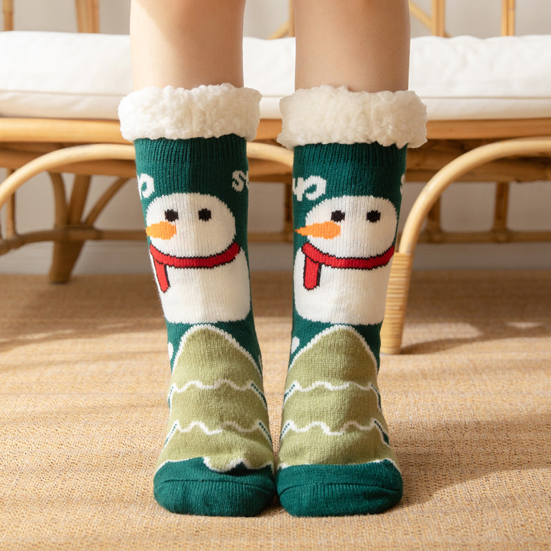 Christmas Socks Plush Coral Fleece Winter Home Floor Socks Slipper Socks - Snowman