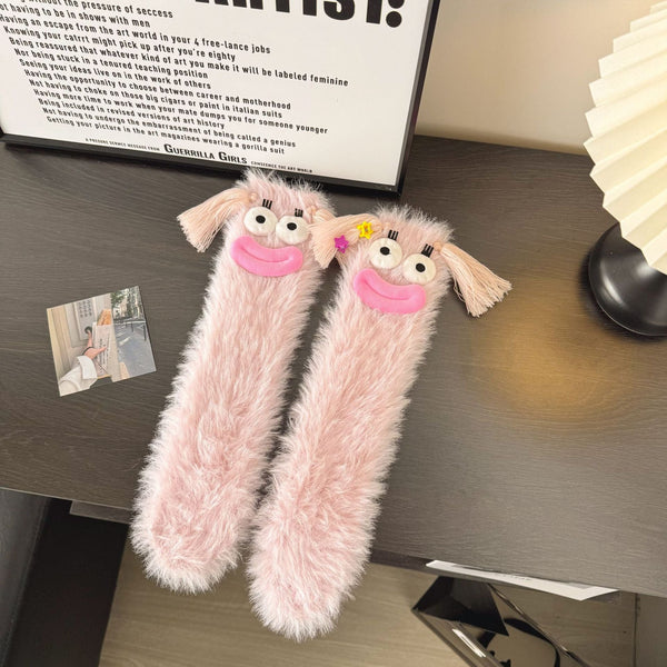 Ugly and Cute Plush Socks with Big Eyes Coral Fleece Home Winter Thickened Warm Socks