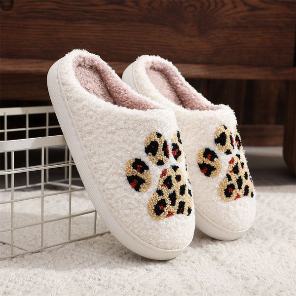 Christmas Slippers Leopard Paw Print Shoes Home Cotton Slippers