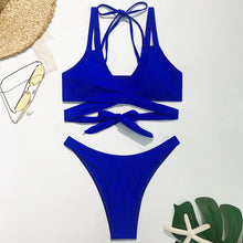 Sexy Lace Bikini Blue Women's Split Swimsuit