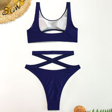 Sexy Bikini Dark Blue Women's Split Swimsuit