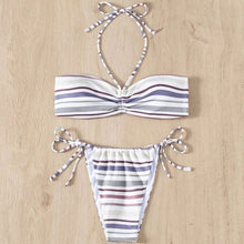 Bikini Stripe Split Sexy Lace-up Swimsuit
