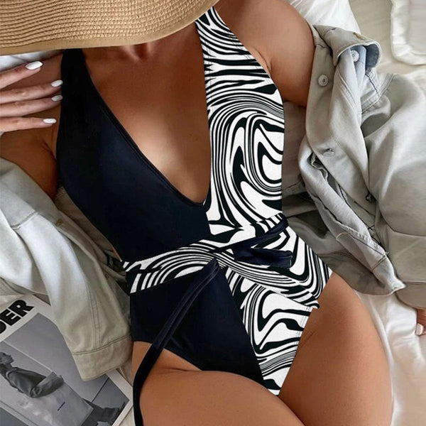 Sexy Bikini Zebra Printing One Piece Swimsuit
