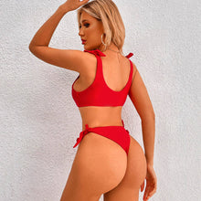 Bikini Solid Color High Waist Sexy Lace Up Split Women's Seaside Swimsuit