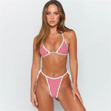Sexy Bikini Striped Halter Lace Up Ladies Swimsuit