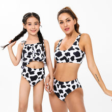 Cow Pattern Parent-Child Swimsuit Split High Waist Bikini