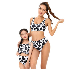 Cow Pattern Parent-Child Swimsuit Split High Waist Bikini