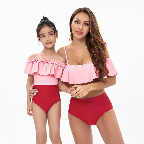Ruffle High Waist Sling Bikini Parent-Child Swimsuit