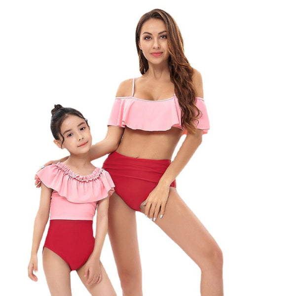 Ruffle High Waist Sling Bikini Parent-Child Swimsuit