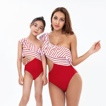 High Waist Bikini Ruffled Striped Parent-Child Swimsuit