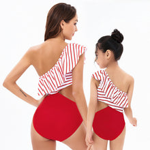 High Waist Bikini Ruffled Striped Parent-Child Swimsuit