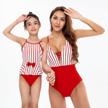 Red Striped One-piece Bikini High Waist Parent-Child Swimsuit